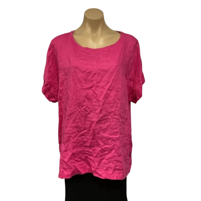 Blue Illusion Womens  Size 3L Bright Pink 100% Linen Short Sleeve Top 
