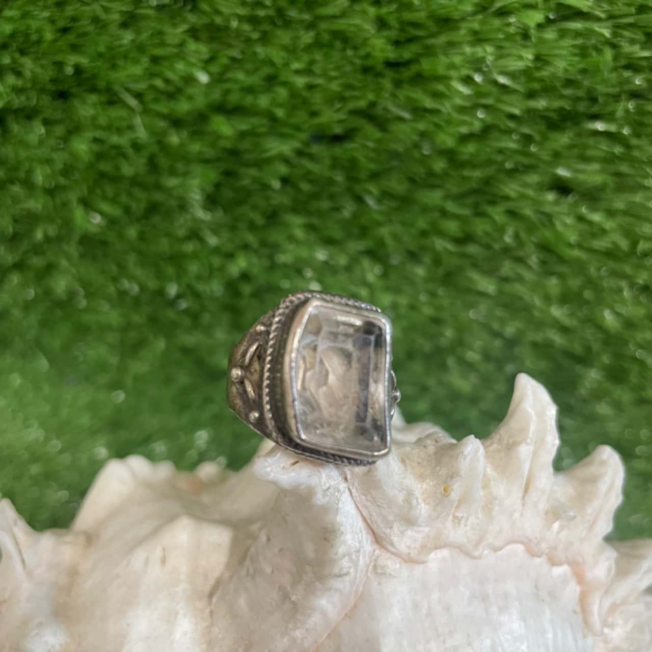 Sterling Sliver Square Glass Stone Ring (Stamped 925)(s)