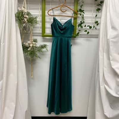 Bariano Womens Size 4 Diamond Cowl Wrap Gown Formal Dress Emerald Green 