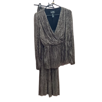 Joseph Ribkoff Womens Size 8 Gold Shimmer Long Sleeve Wrap Top & Wide Leg Pants Set