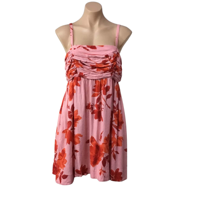 Dotti Womens Size 10 Pink / Orange Floral Shoestring Strap Dress (new)