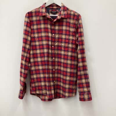 Country Road Mens  Size L Flannel Shirt Checked / Orange / Red / Yellow 
