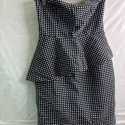 Cue Womens Size 12 Sleeveless Dress / Strapless Dress Black / Polka Dot / White BNWT