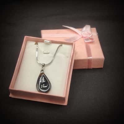 New In Box 44cm Snake Necklace 925 Italian Silver With Engraved Polished Tourmaline Teardrop - "Val" - Chinese For Baby/Child