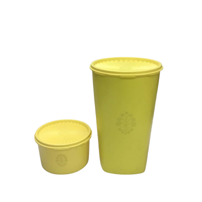 Two Vintage Tupperware Harvest Gold Servalier Canisters With Lids
