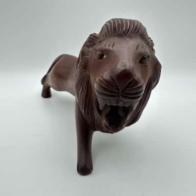 Vintage Hand Carved Solid Wood Lion