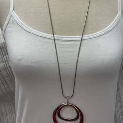  COSTUME Women's Long Necklace Silver circles 