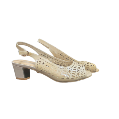 Taranto International Beige Patent Laser Cut Slingback Block Heel Sandals – Size 38