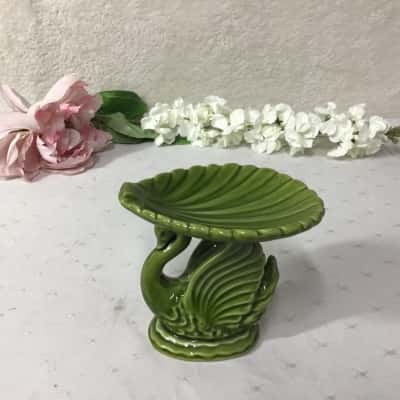 Green Porcelain Swan & Shell Pedestal Soap Dish