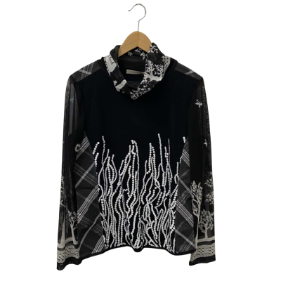 Deion Womens  Size XL Long Sleeve Top Black  / White 