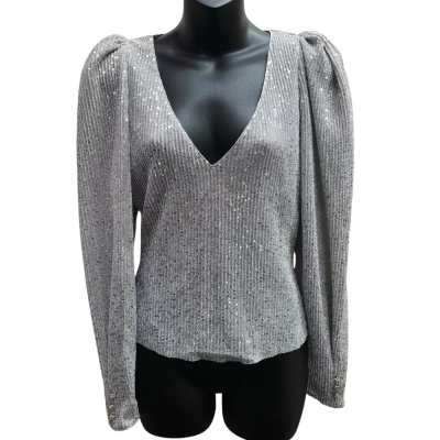 New With Tags ZARA Silver Sequin Long Sleeve Top in Size S
