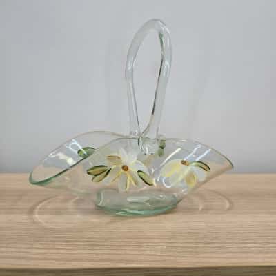 Vintage Handmade/Handpainted ~ Surreal Design ~ Glass Basket - Made In Australia