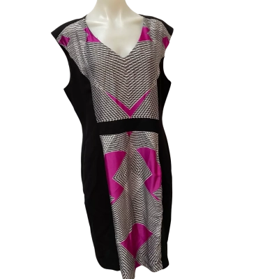 Stitches Womens  Size 16 Midi Dress Black  / Pink  / White 