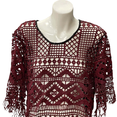 Dion’s Womens  Size 14 Short Sleeve Lace Top Maroon 