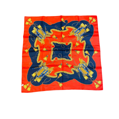  Vintage Womens  Size S Navy Blue / Red Horse Saddle Pattern Scarf Made in Italy 80 x 80 cm