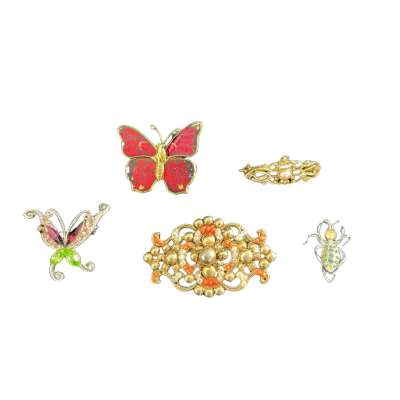  Womens Vintage Brooch Collection (5) Gold -tone/Multicoloured 