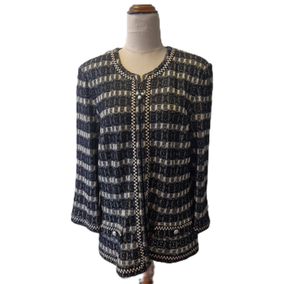 St. John Houndstooth Knit/Tweed Jacket, Size 14