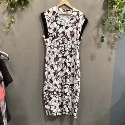 Estelle Womens  White with Brown floral Print Dress Size 14