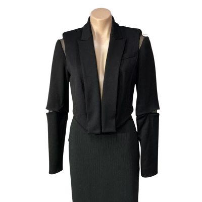 Cue Womens Size 6 Black / Cut-out Inserts Cropped Blazer (new)