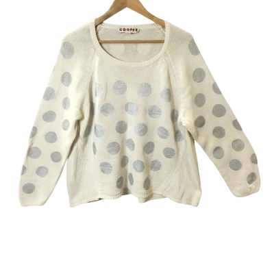 Women’s Size L Off White And Silver Polka Dot Cooper Jumper 