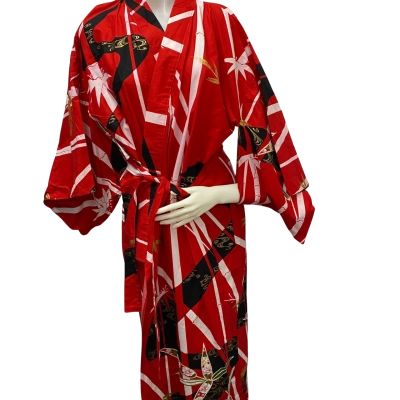  Japanese Kimono Size One Size Red with Bamboo Pattern in Black / White 