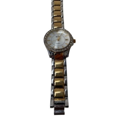  Elite ladies wristwatch golden silver tone with rhinestone face new battery