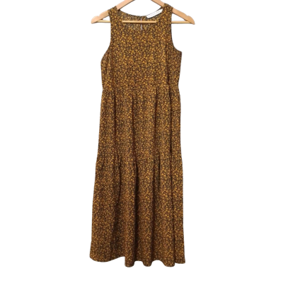 Atmos&Here Women's Size 6 Sleeveless Black & Orang Floral Dresse 