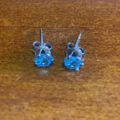  Sterling Silver and Blue Cubic Zirconia Stud Earrings
