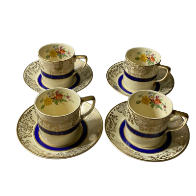 Johnson Bros. Vintage Pareek Demitasse 4x Cups + Saucers