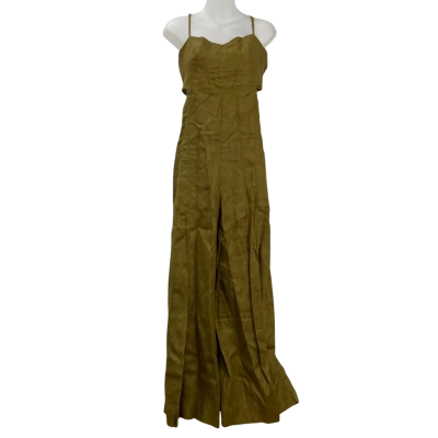 Brand New - Sheike - Womens 100% Linen Cutout Wide-leg Catalina Jumpsuit - Size 18 - Golden Olive (RRP $209.99)