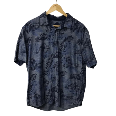 Tarocash Mens Size XL Grey / Blue / Navy Blue / Pattern Short Sleeve Shirt 