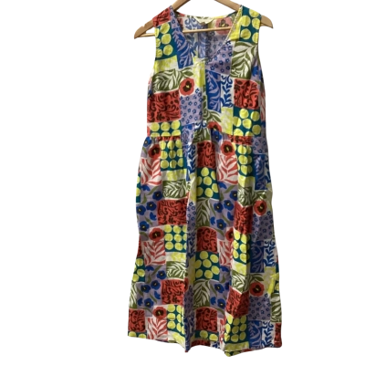  Womens  Size 10 Casual Dress Multicoloured 100% linen E