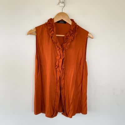 Elie Tahari For Nordstrom Orange Silk Sleeveless Blouse Top Size 8 