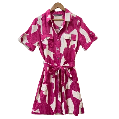 Katies Size 12 Pink/White Short Sleeve Dress