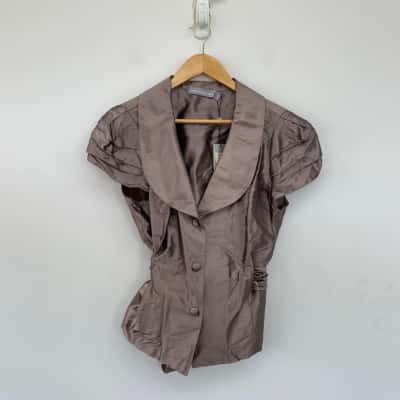 Anthea Crawford Dusk Short Sleeve 100% Silk Shirt Size 18