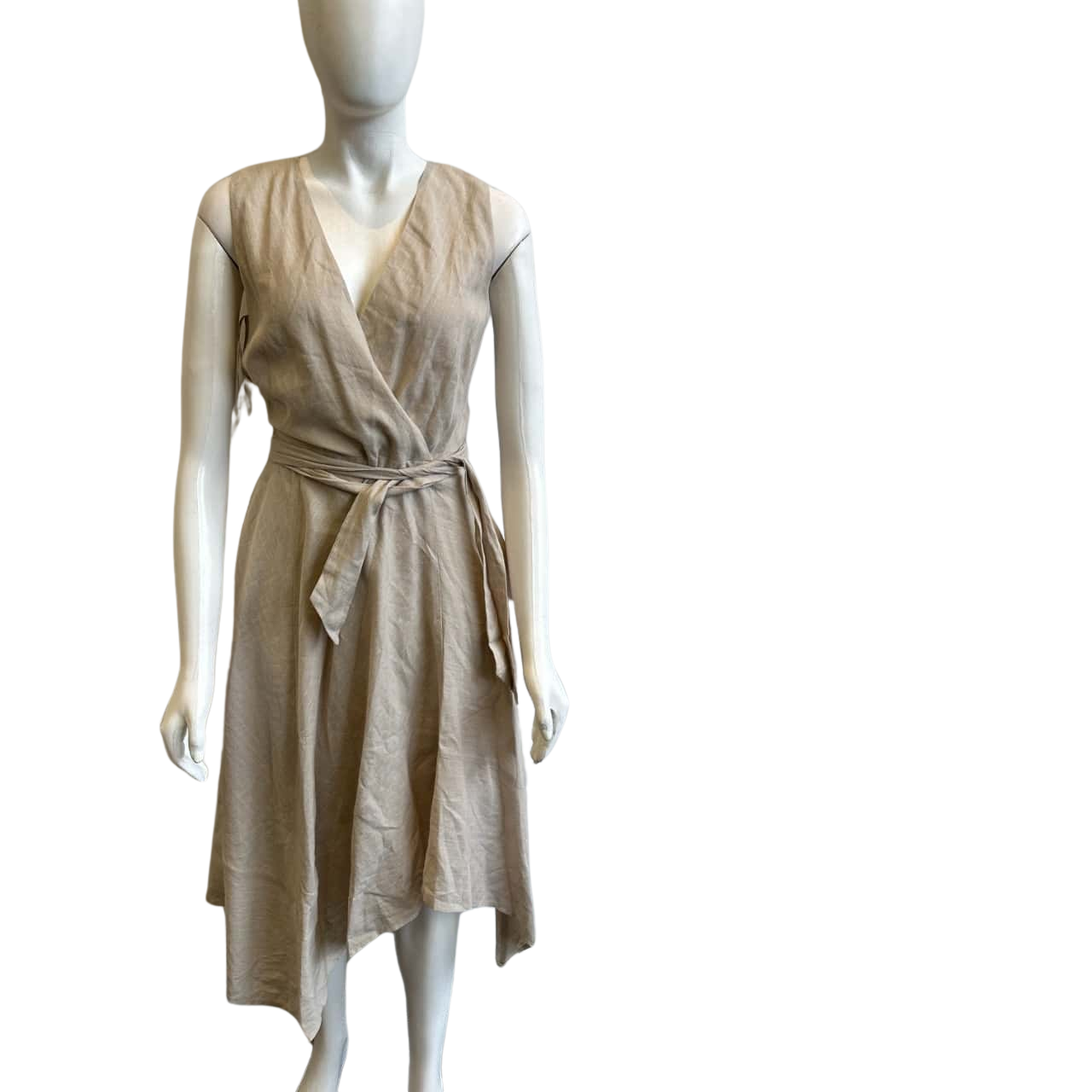 BNWT DKNY Women's Size 6 Linen Blend Sleeveless Midi Dress Beige (s)