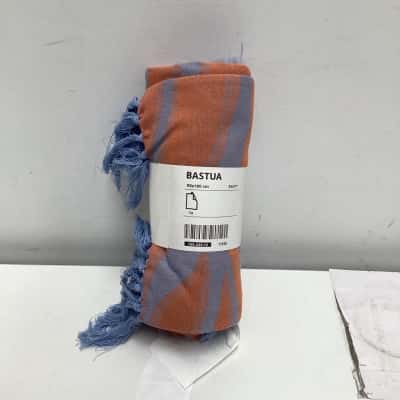 NEW - IKEA BASTUA   Blue and orange fringed throw 90 X 180cm