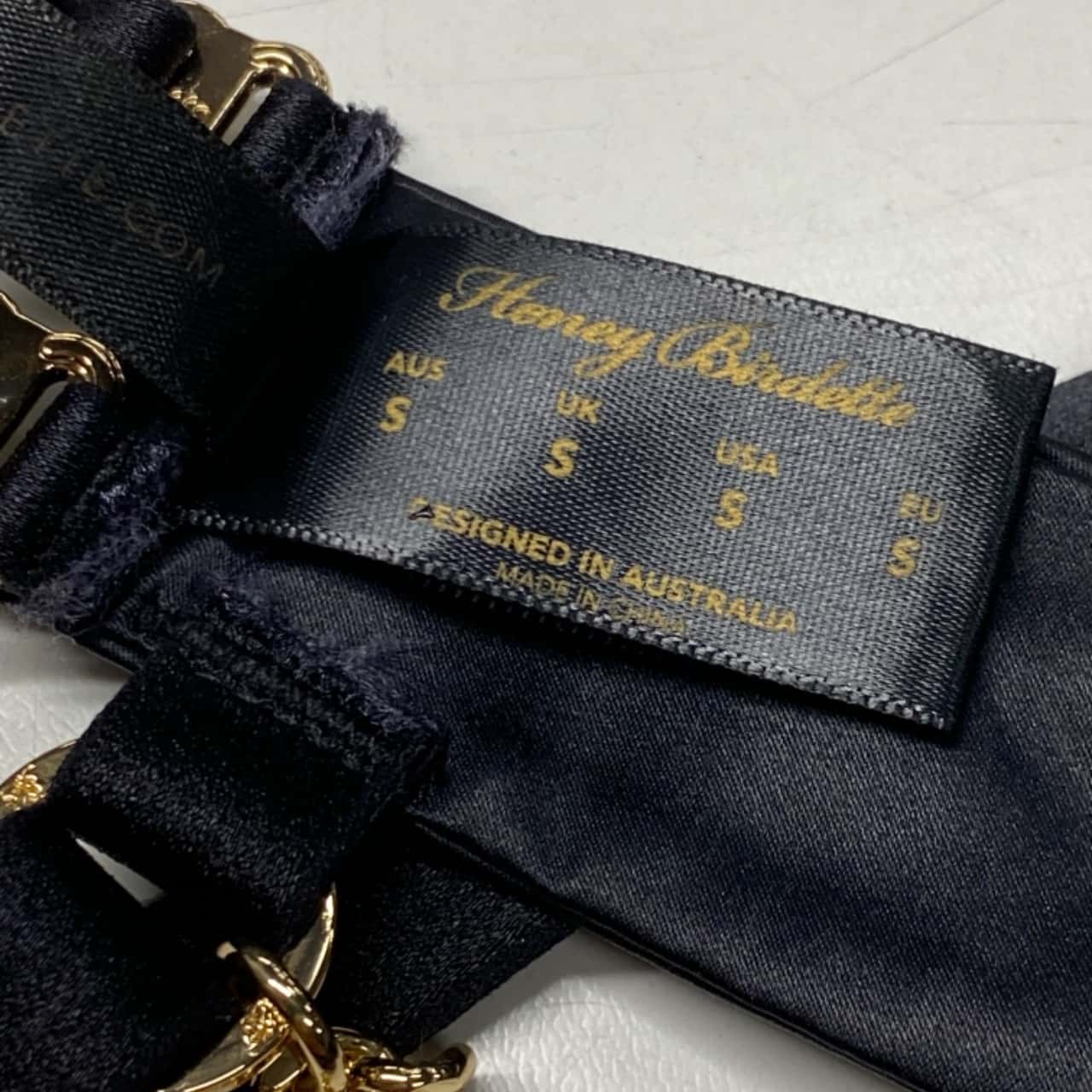 Honey Birdette Size S Black / Gold chain suspenders