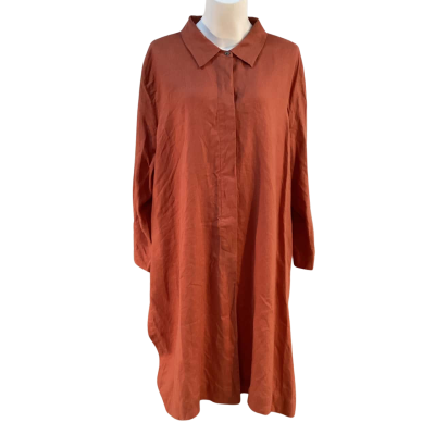 Maggie T Womens Size 24 Linen Midi Dress Burnt Orange 