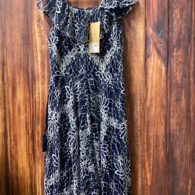 Liz Jordan Size 16 Navy Blue / White dress new 