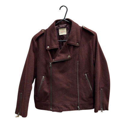 Gorman Women's Wool Blend Biker Jacket Maroon Brown Zip Up - Size 8