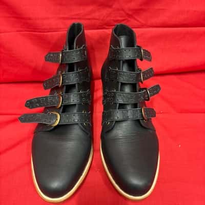 Wild Rose Women's  Size 13 Ankle  Boots featuring Four Distinctive Buckle Straps Black  