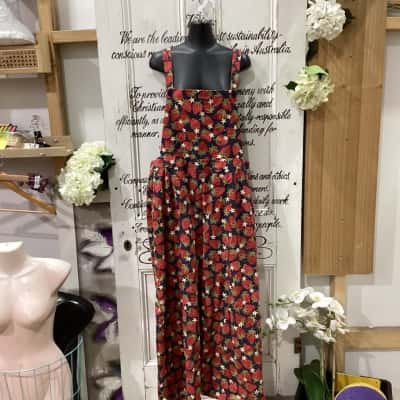 Princess Highway Brand! STRAWBERRY PATTERN OVERALLS!! Womens  Size 18 Overalls Navy Blue / Pattern / Red 