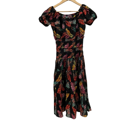 Keshet Womens  Size L Babydoll Dress Black  / Floral 