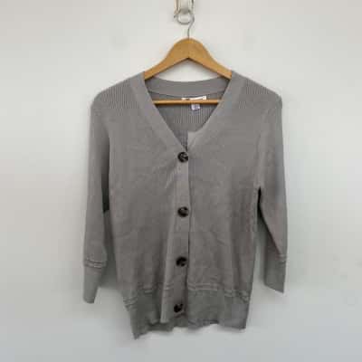 Rockmans Light Grey 3/4 Rib Cardigan  Size M 