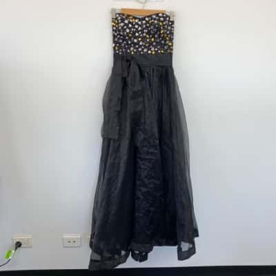 Grace & Hart Black EMbellished Evening Maxi Dress Size 8 