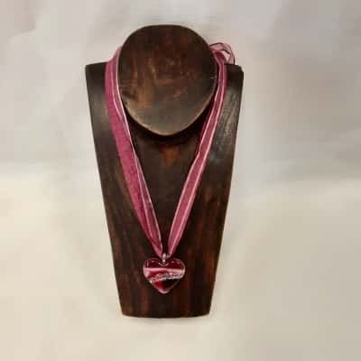  Womens Maroon Heart Shaped Resin Pendant Necklace Featuring Glitter & Swirls 