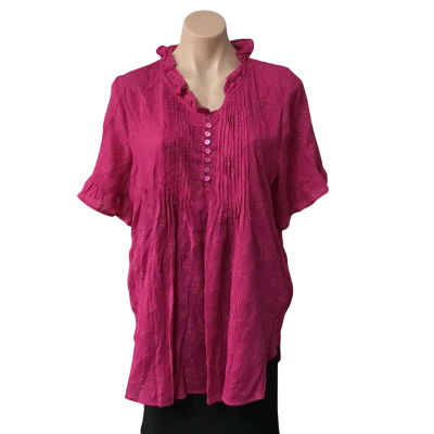 TS Womens Size 14 Bright Pink Broderie Anglaise Short Sleeve Top