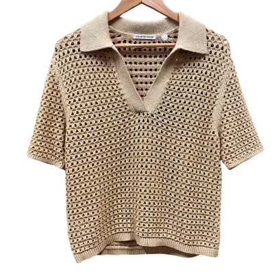 Country Road Tan Open-Stitch Knit Polo Top Size XS 