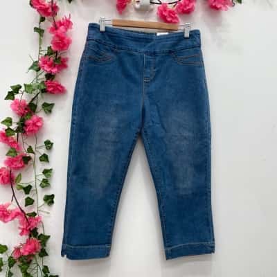Katies Womens Skinny Leg Cropped Jeans Size 12 Blue 